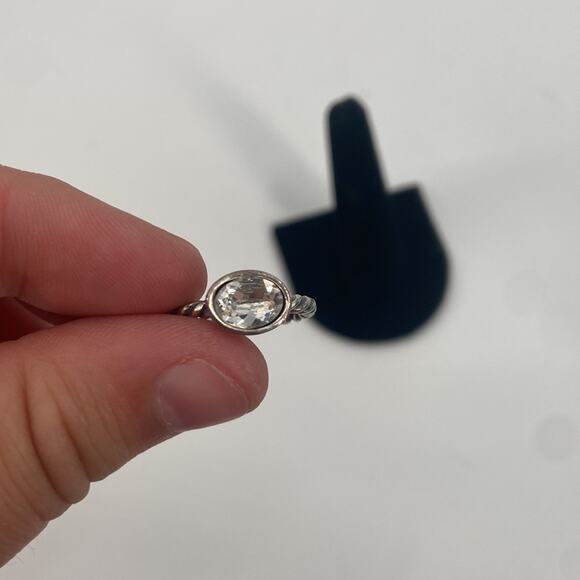 Cubic Zirconia twisted sterling silver band stackable ring - Picture 2 of 4